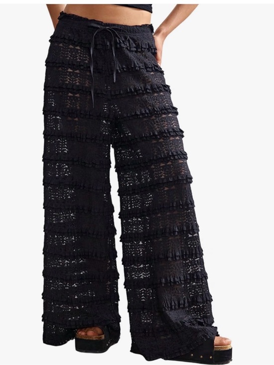 Roseseek Dresses & Skirts - Black Ruffled Lace Cover Up Pants